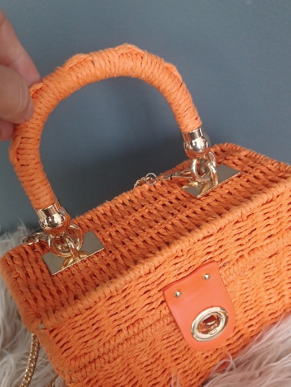 Cute Orange Wicker Box Crossbody - Picture 15 of 16